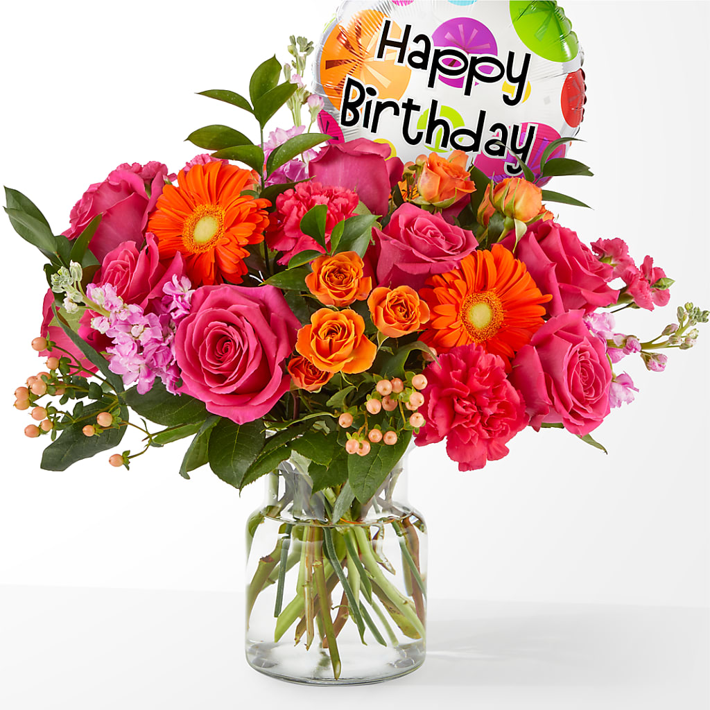 Fiesta Bouquet with Birthday Balloon – Davinci Flower Shop Ltd, Scarborough ON