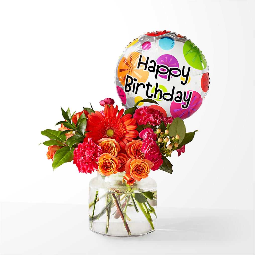Fiesta Bouquet with Birthday Balloon – Davinci Flower Shop Ltd, Scarborough ON