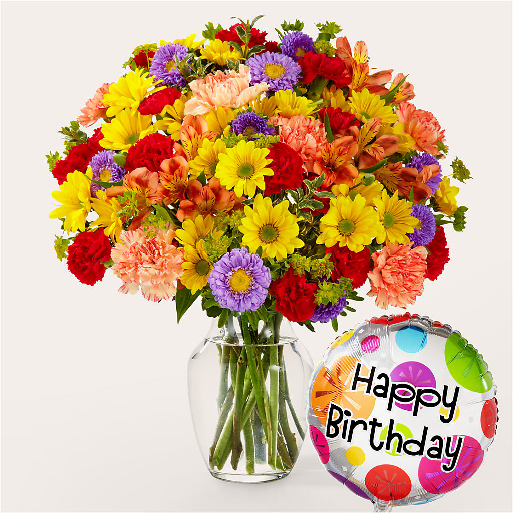 Kaleidoscope Bouquet with Birthday Balloon – Davinci Flower Shop Ltd, Scarborough ON