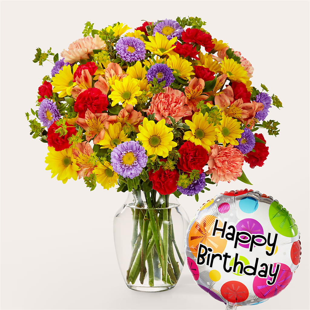 Kaleidoscope Bouquet with Birthday Balloon – Davinci Flower Shop Ltd, Scarborough ON