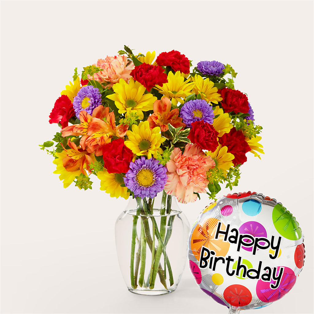 Kaleidoscope Bouquet with Birthday Balloon – Davinci Flower Shop Ltd, Scarborough ON