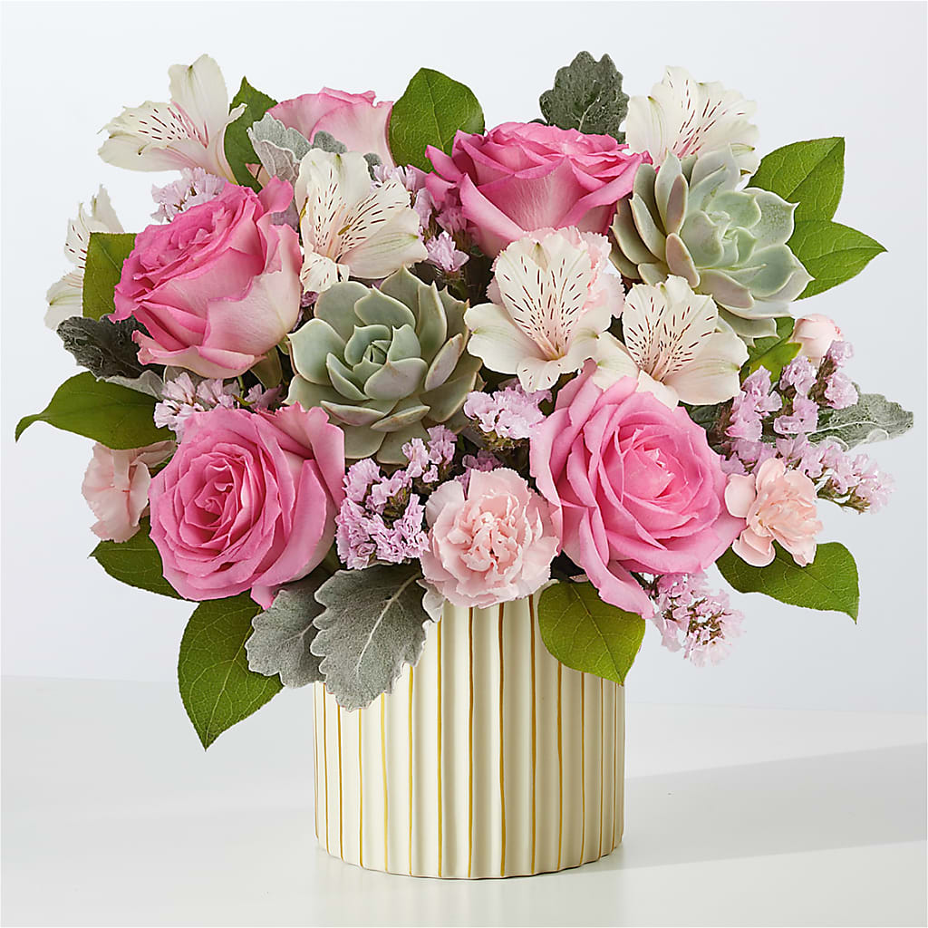 Dusty Rose Bouquet with Ivory Vase – Davinci Flower Shop Ltd, Scarborough ON