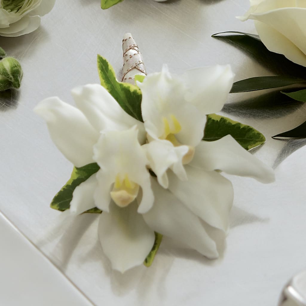 White Mini Cymbidium Boutonniere – Davinci Flower Shop Ltd, Scarborough ON